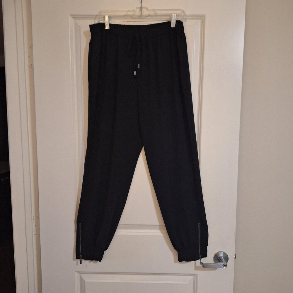 Jennifer Lopez Flowy Black Joggers w/ Zipper Ankles